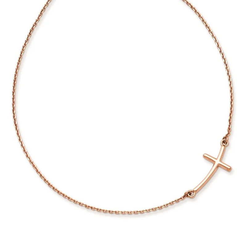 women statement chain necklaces -Curata 14k Yellow, Rose or White Gold Polished Large Sideways Curved Cross Necklace, 19"