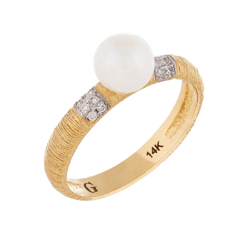 women solitaire engagement rings -14k Yellow Gold Pearl Diamond Ring