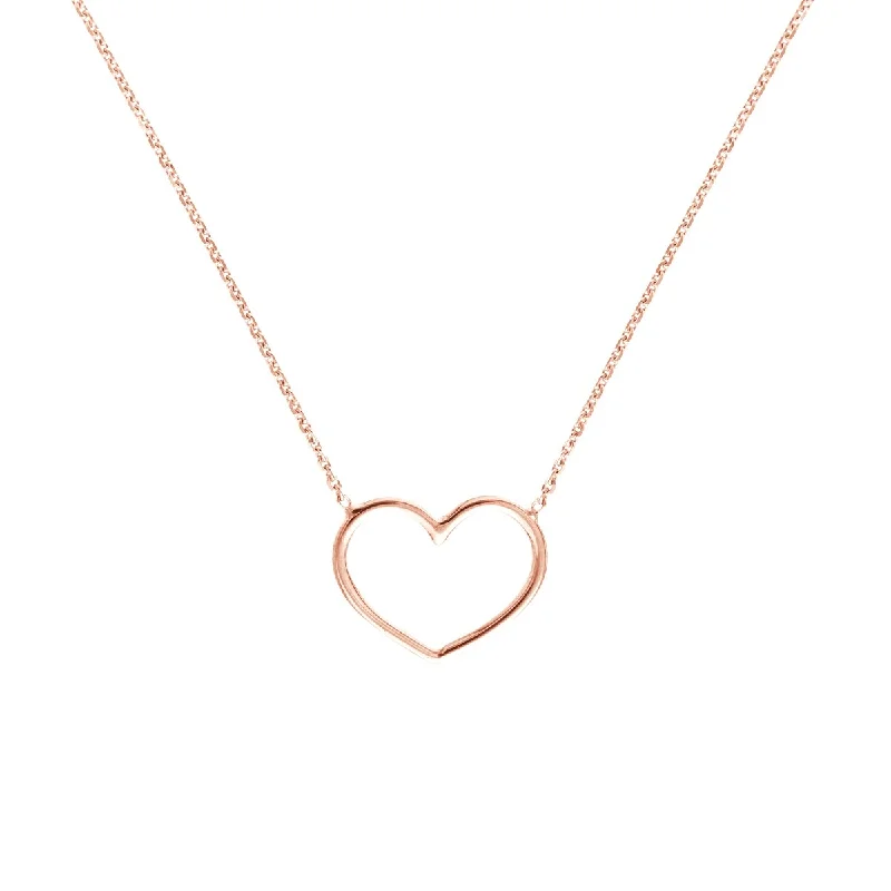 women heart-shaped necklaces -Marquee Jewels 14K Solid Rose Gold Charming Open Heart Necklace