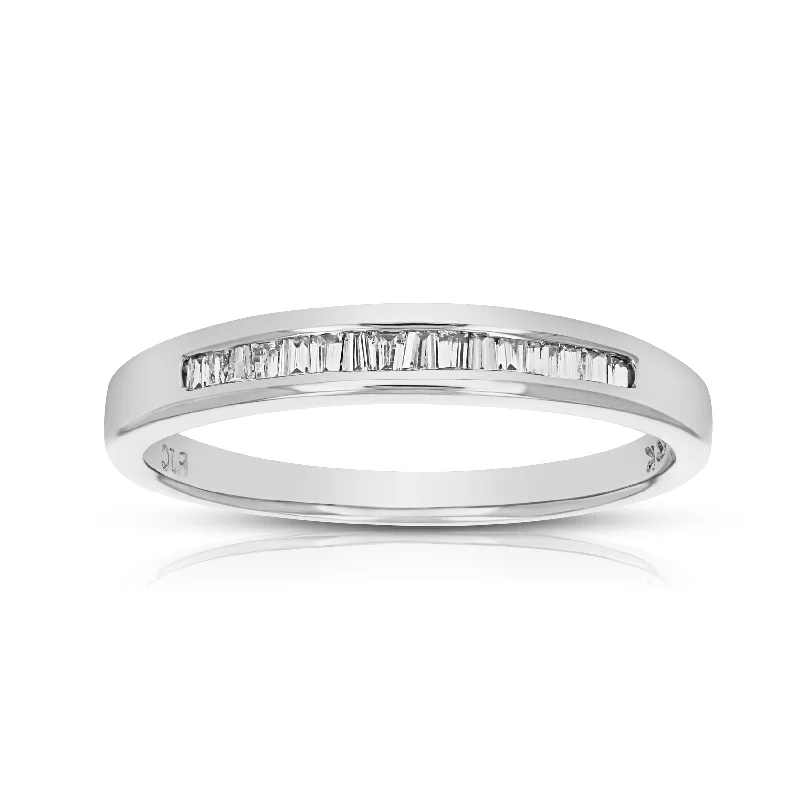 women modern engagement rings -1/4 cttw Baguette Diamond Wedding Band in 14K White Gold