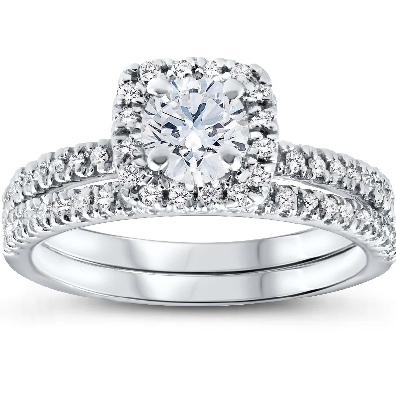 women heirloom engagement rings -5/8 Ct Lab Grown Diamond Cushion Halo Engagement Wedding Ring Set White Gold EX3