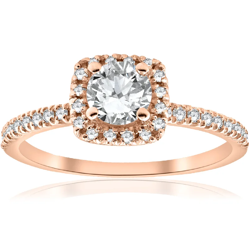 women vintage diamond engagement rings -1/2CT Diamond Cushion Halo 14k Rose Gold Engagement Ring