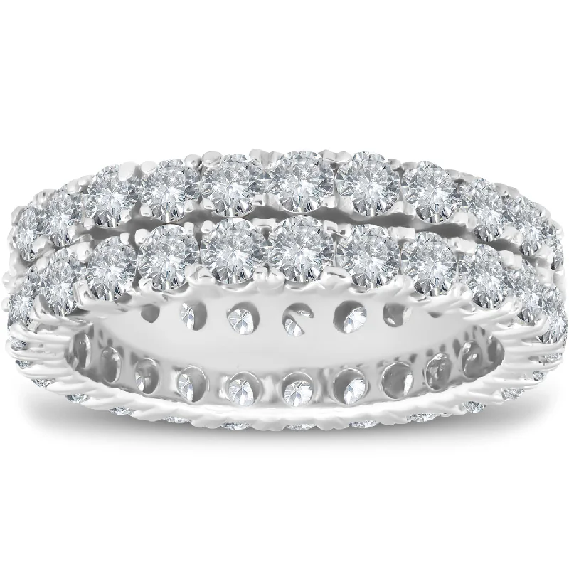 women heart-cut engagement rings -3 1/2 ct Diamond Double Row Eternity Ring Womens Wedding Band 14k White Gold