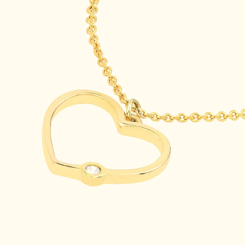 women elegant pendant necklaces -Open Heart Diamond Bezel Necklace