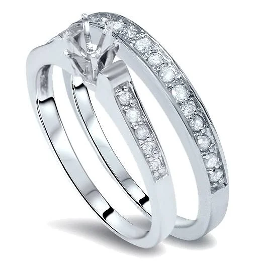 women unique engagement rings -Diamond Engagement Mount Matching 14K Wedding Ring Set