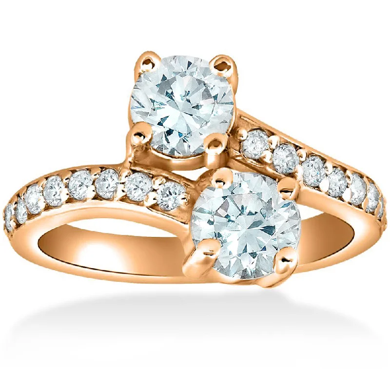 women pave engagement rings -1 1/2 cttw Forever Us 2-Stone Diamond Engagement Forever Us Ring 14k Rose Gold