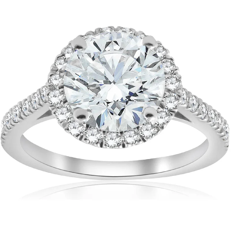 women diamond solitaire wedding rings -2 1/2 ct Halo Round Cut Diamond Engagement Ring 14k White Gold