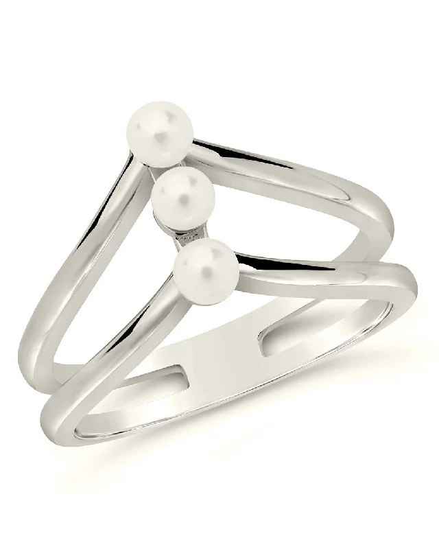 women chic rings -Sterling Silver Triple Pearl Stack Ring