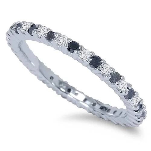 women sapphire and diamond engagement rings -1/2ct Black & White Diamond Eternity Ring 14K White Gold