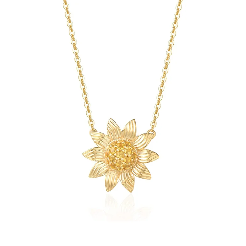 women custom name necklaces -Sunflower 14K Yellow Gold Necklace