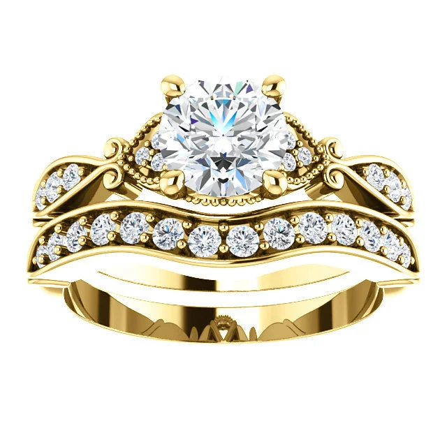 women affordable engagement rings -1 1/2ct Diamond Vintage Engagement Matching Wedding Ring Set 14k Gold Yellow