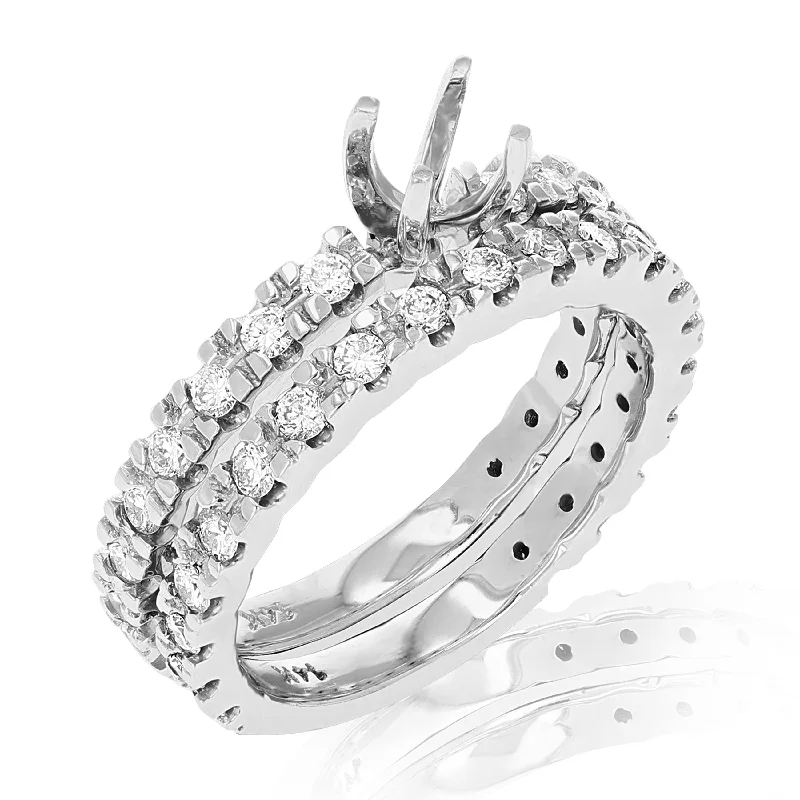 women diamond eternity bands -1 cttw Semi Mount Diamond Wedding Bridal Set 14K White Gold Round