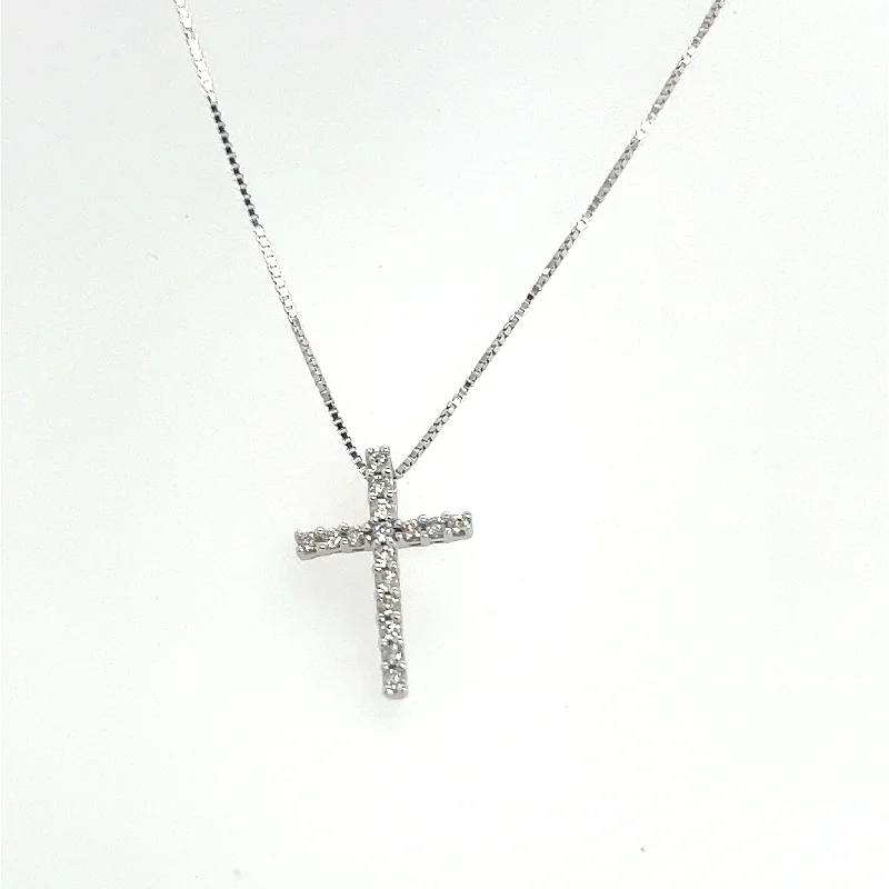 women birthstone necklaces -14K White Gold Diamond Cross Necklace