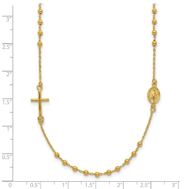 women personalized birthstone necklaces -Curata 14k Yellow Gold Polished Religious Beaded Cross Rosary Necklace, 16"