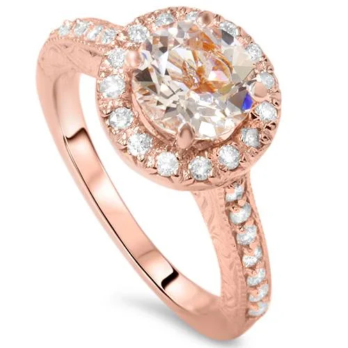 women personalized wedding rings -2 ct Vintage Morganite & Diamond Ring 14K Rose Gold