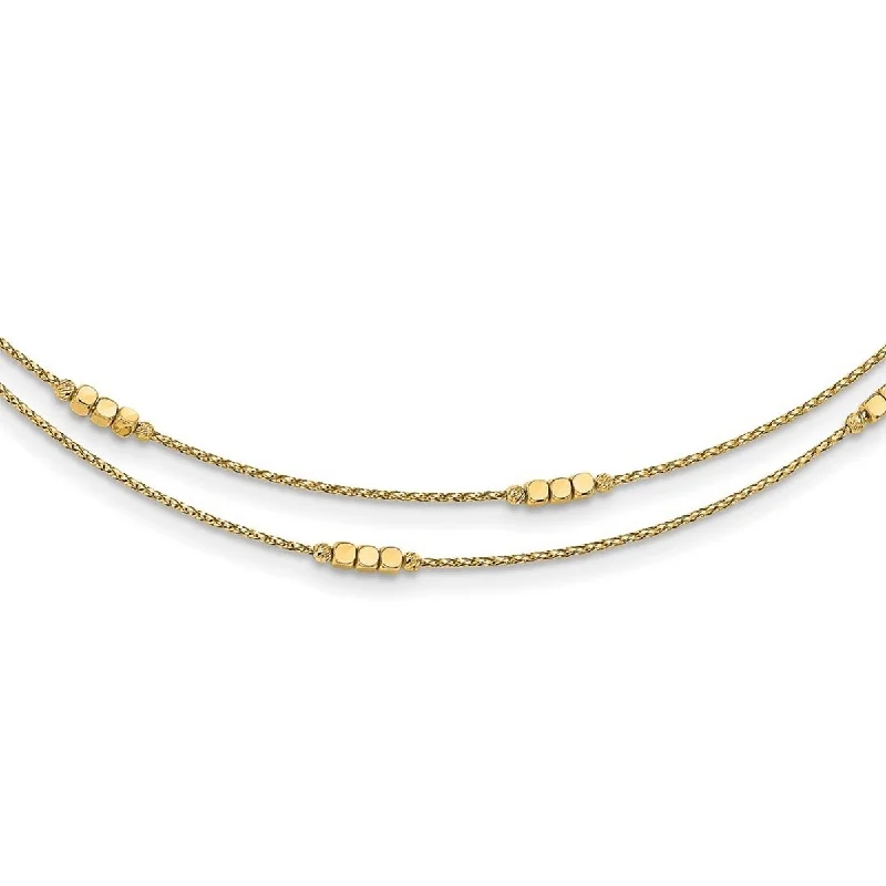 women infinity necklaces -Curata 14k Yellow Gold Polished Sparkle Cut Beaded Double Strand Necklace, 17+1"