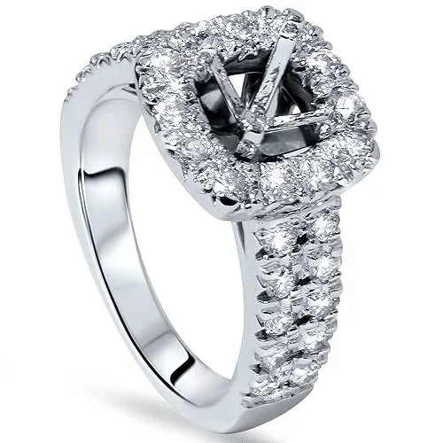 women creative engagement rings -1ct Cushion Halo Engagement Ring Setting 14K White Gold