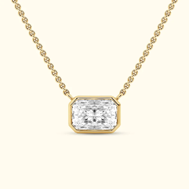 women fashion necklaces -Bezel Set 2.00ct Radiant Cut Diamond Necklace