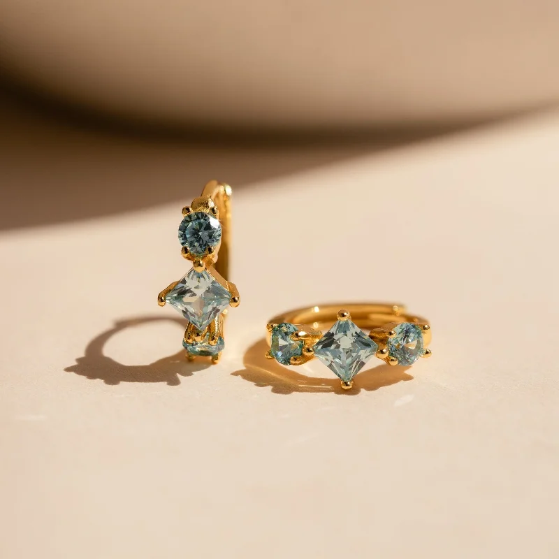 women unique earrings -Aquamarine Diamond Huggies