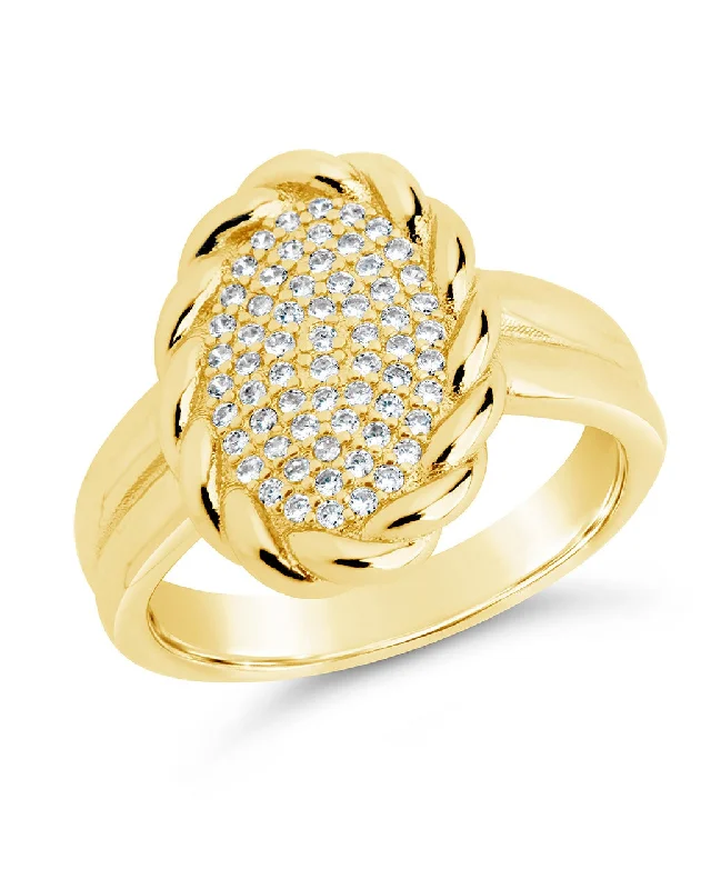 women gold wedding rings -Galette CZ Signet Ring