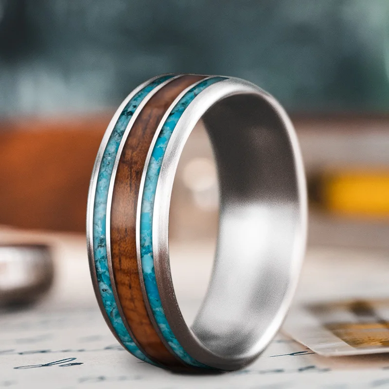 women classic wedding bands -Custom Design - 3-Inlay Wide Center Ring YLcLuMjdG9OT-o2umnpv56N4