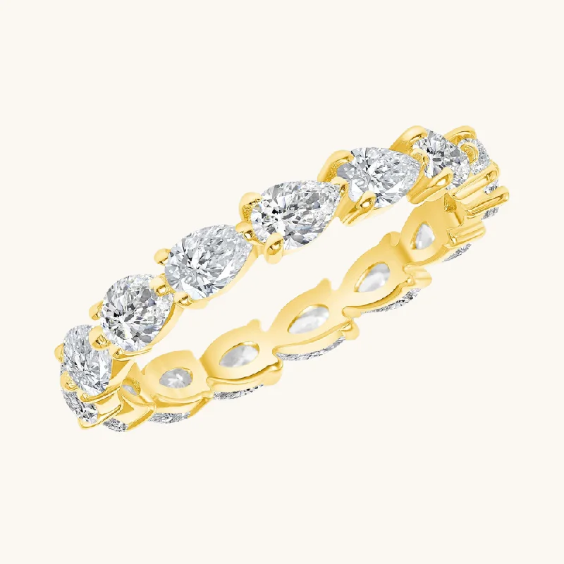 women gemstone rings -Sideways Diamond Pear Shape Eternity Band