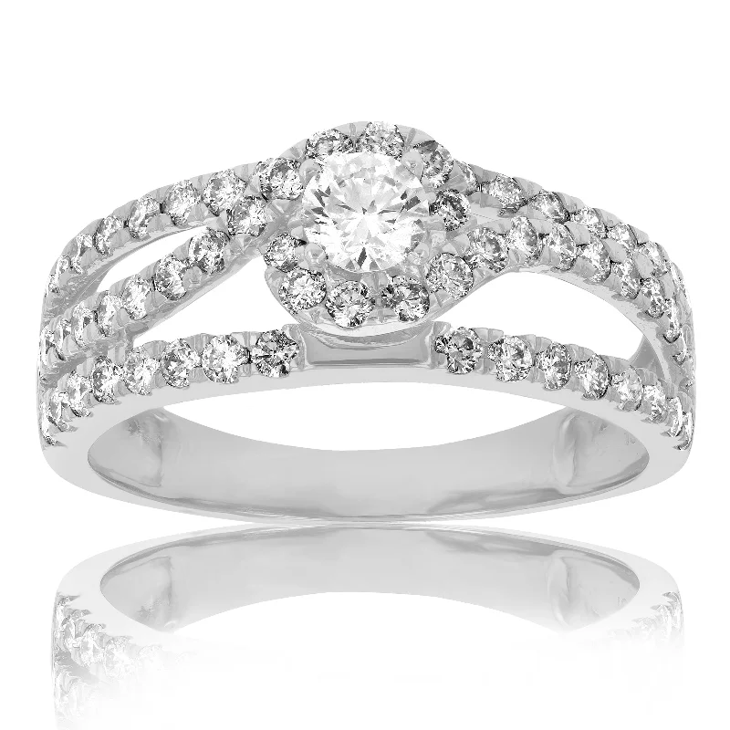 women eco-friendly engagement rings -1 cttw Diamond Halo Round Wedding Engagement Ring 14K White Gold Bridal Design