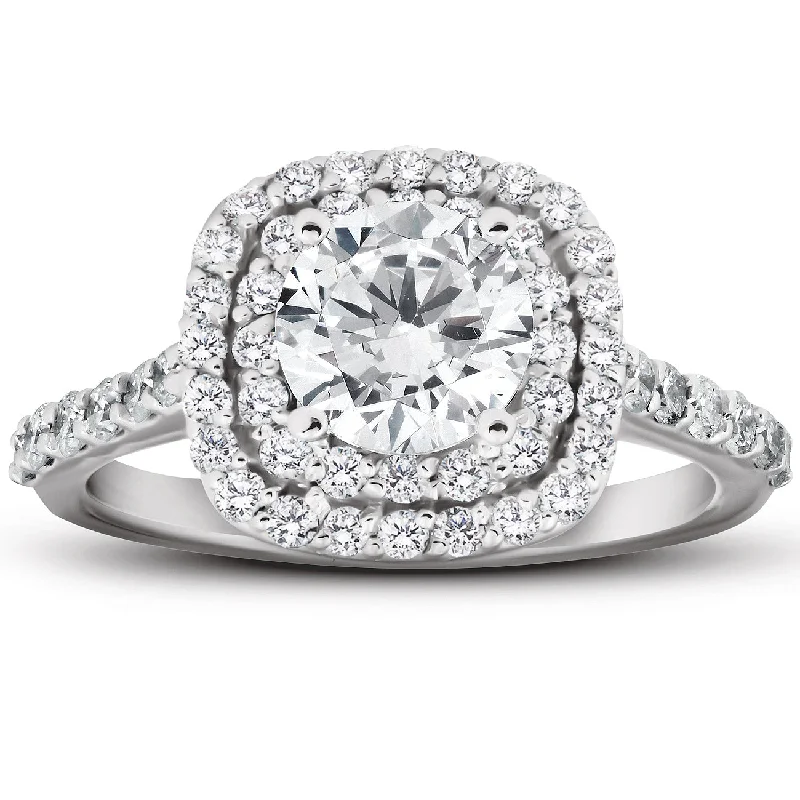 women trendy engagement rings -2 1/4 Ct Diamond Cushion Halo Engagement Ring 14k White Gold