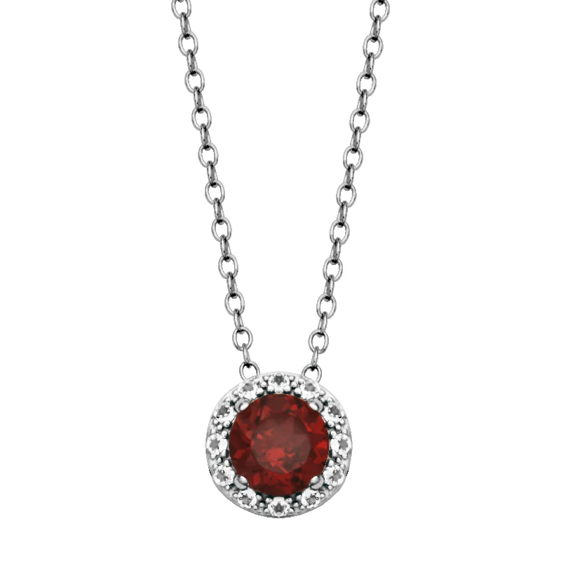 women beaded necklaces -Sterling Silver Garnet and White Topaz Pendant Necklace