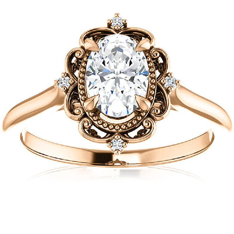 women vintage-inspired engagement rings -1 Ct Oval Diamond Engagement Ring 14k Rose Gold