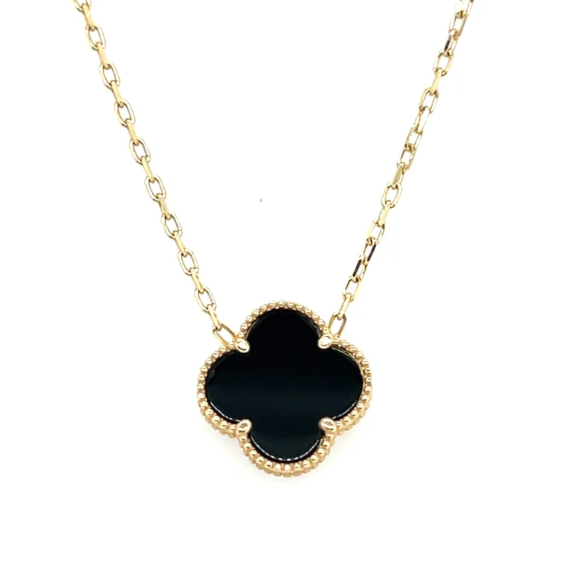 women beautiful necklaces -14K Yellow Gold Onyx Motif Necklace