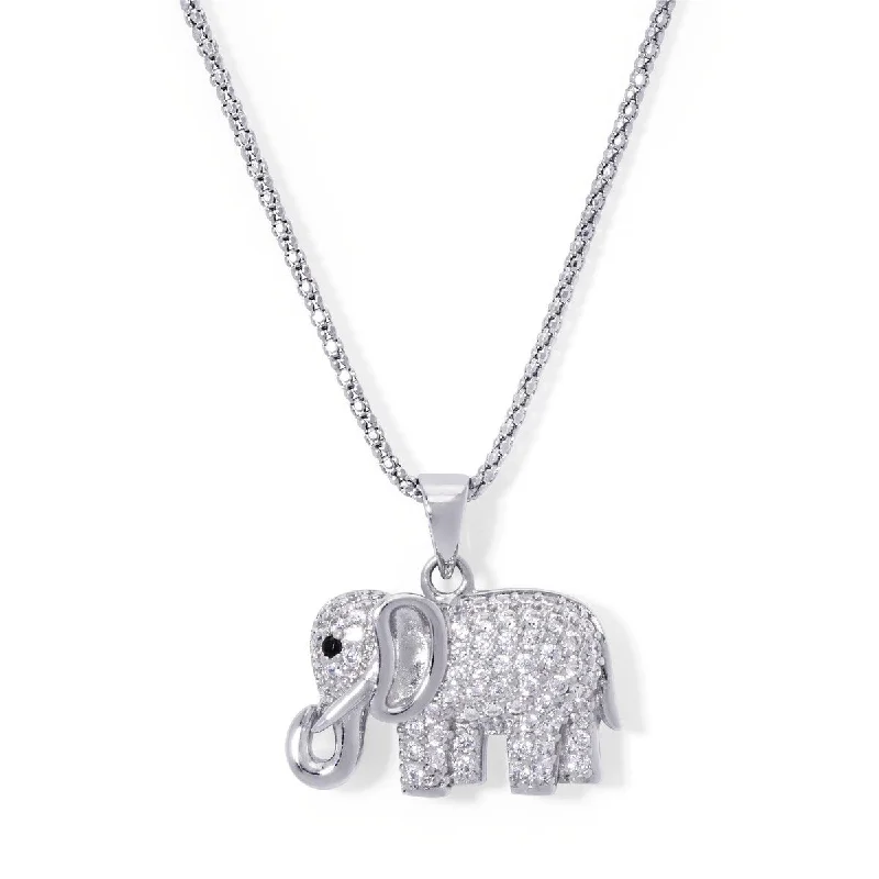 women geometric pendant necklaces -Silver Plated Cubic Zirconia Elephant Pendant Necklace