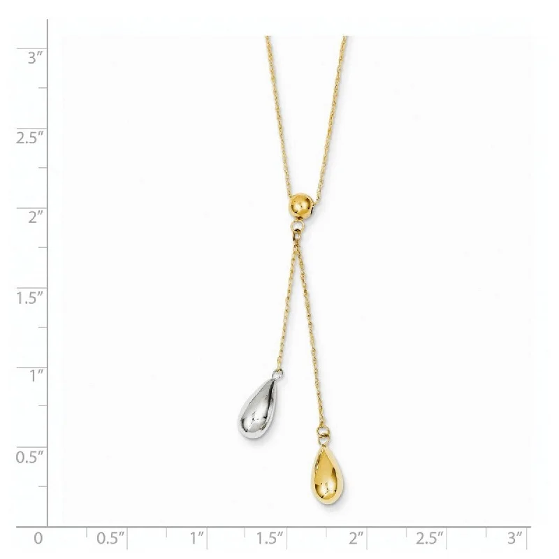 women eternity necklaces -Curata 14k Yellow and White Gold Teardrop Puff Bead Lariat Necklace, 18"