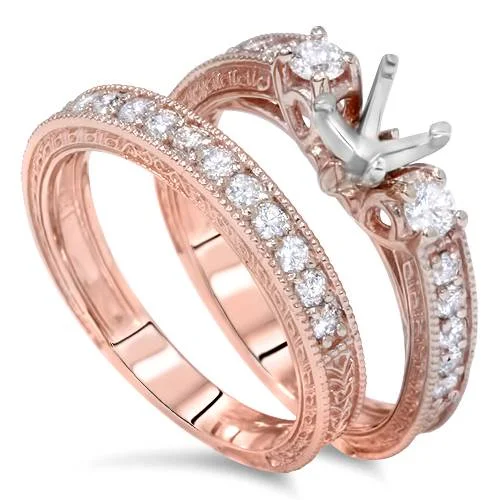 women stacked engagement rings -7/8ct Vintage Engagement Ring Mount Set 14K Rose Gold