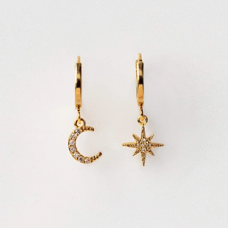 women gold earrings -Chloe Star and Moon Hoop Earrings