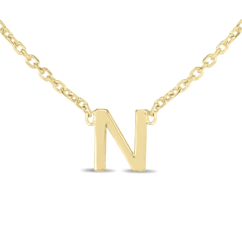 women sparkling diamond necklaces -Marquee Jewels 14K Solid Yellow Gold N Mini Initial Necklace