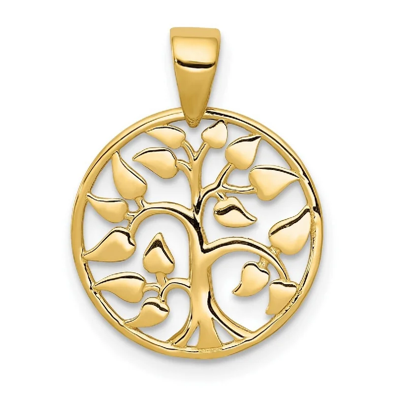 women short necklaces -Curata 14k Yellow Gold 18" 14.6mm Polished Tree In Circle Necklace