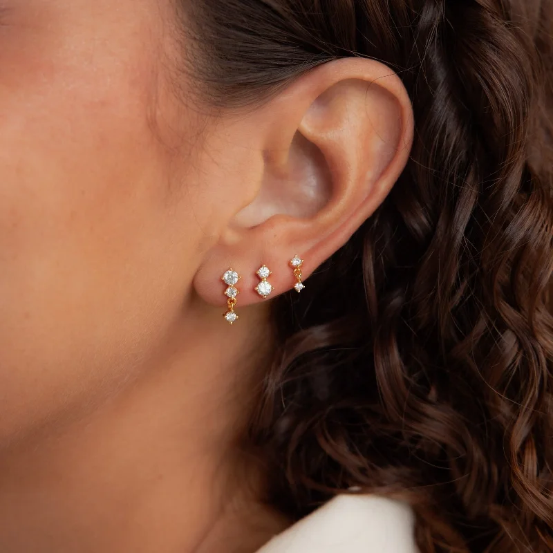 women high-end earrings -Triple Diamond Studs Set