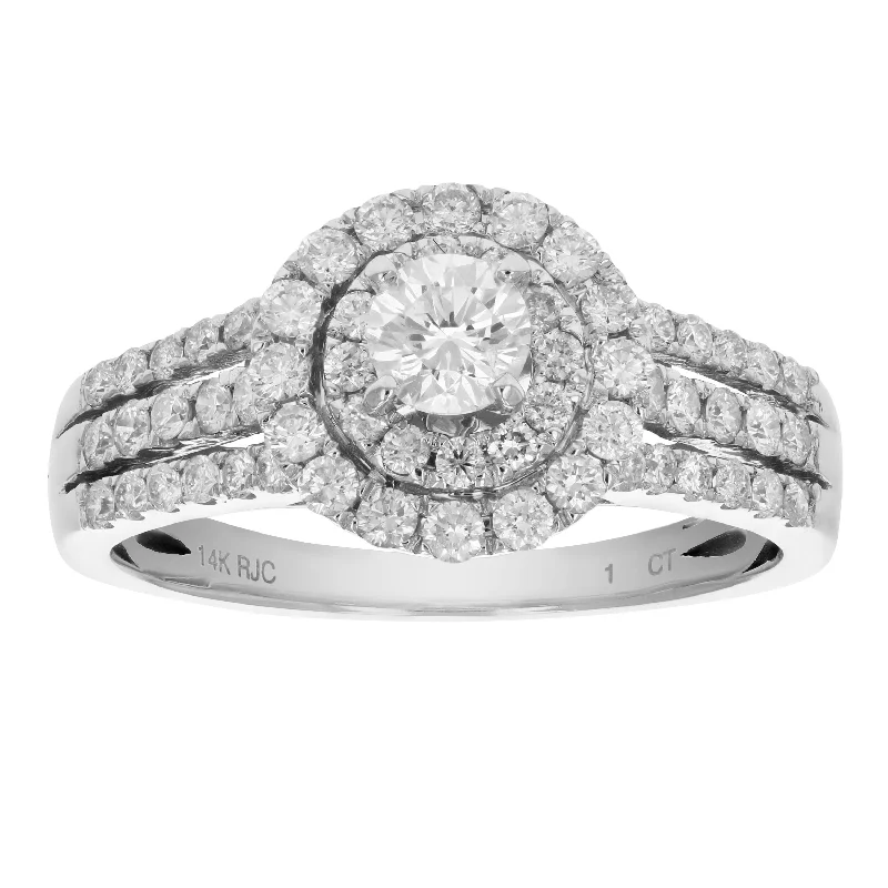 women vintage-inspired engagement rings -1 cttw Diamond Engagement Ring 14K White Gold Halo Style Round Bridal Wedding