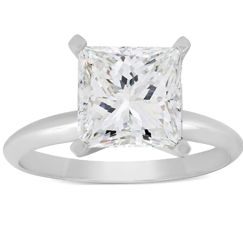 women gemstone engagement rings -3 Ct Princess Cut Diamond Solitaire Engagement Ring 14k White Gold