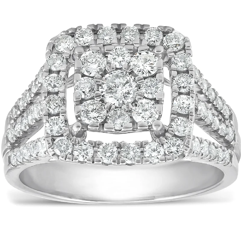 women adjustable engagement rings -1 3/8ct Square Framed Diamond Halo Engagement Ring 10k White Gold