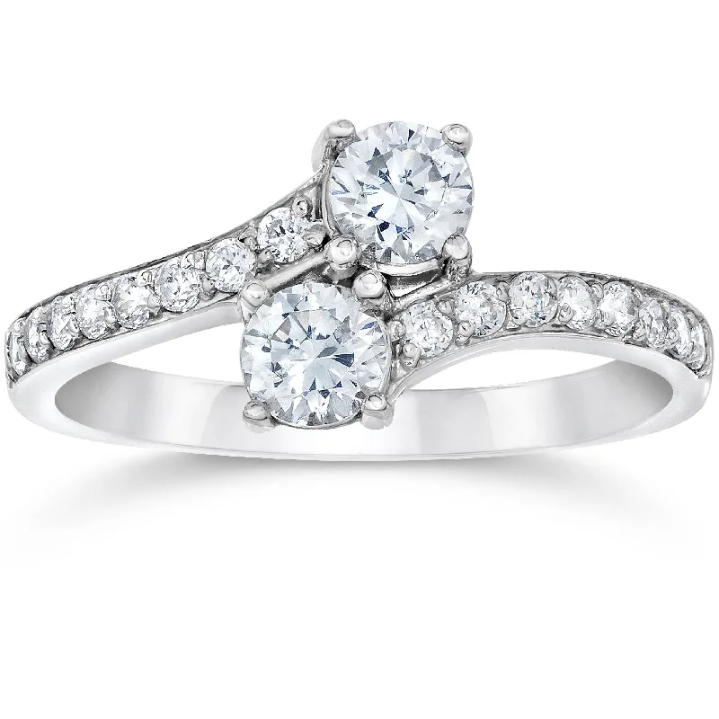 women floral engagement rings -Forever Us Two Stone Round Diamond 1 Ct Solitaire Ring 14k White Gold