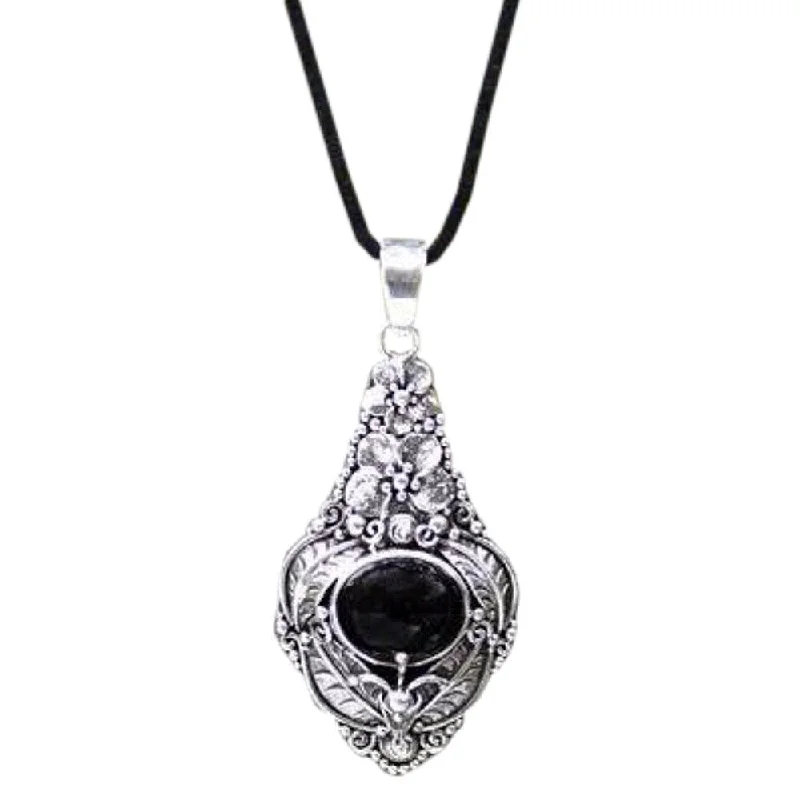 women wedding day necklaces -Handmade Sterling Silver 'Midnight Garden' Onyx Flower Necklace (Indonesia)