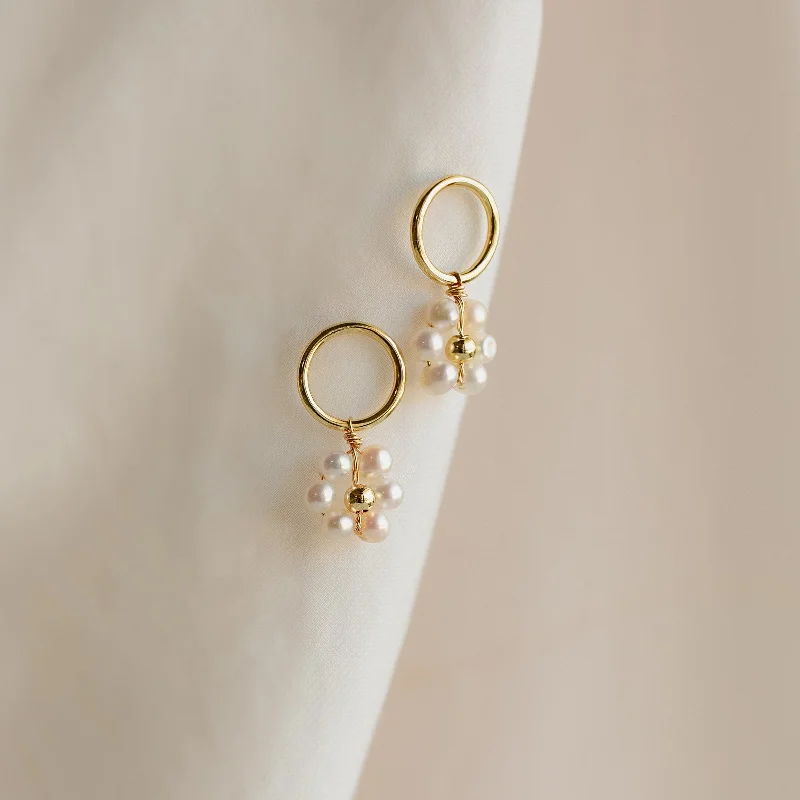 women affordable earrings -Flower Pearl Drop Earrings