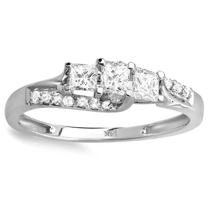 women princess-cut engagement rings -1/2ct Princess Cut Diamond 3 Stone Engagement Ring 10K White Gold