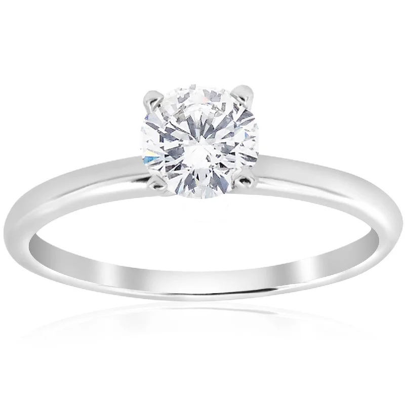 women rose gold engagement rings -3/4 Ct Round-Cut Natural Diamond Solitaire Engagement Ring 14k White Gold