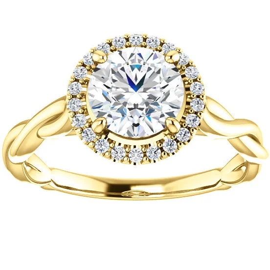 women silver engagement rings -1ct Diamond Halo Vintage Round Cut Intertwined Band 14k Yellow Gold