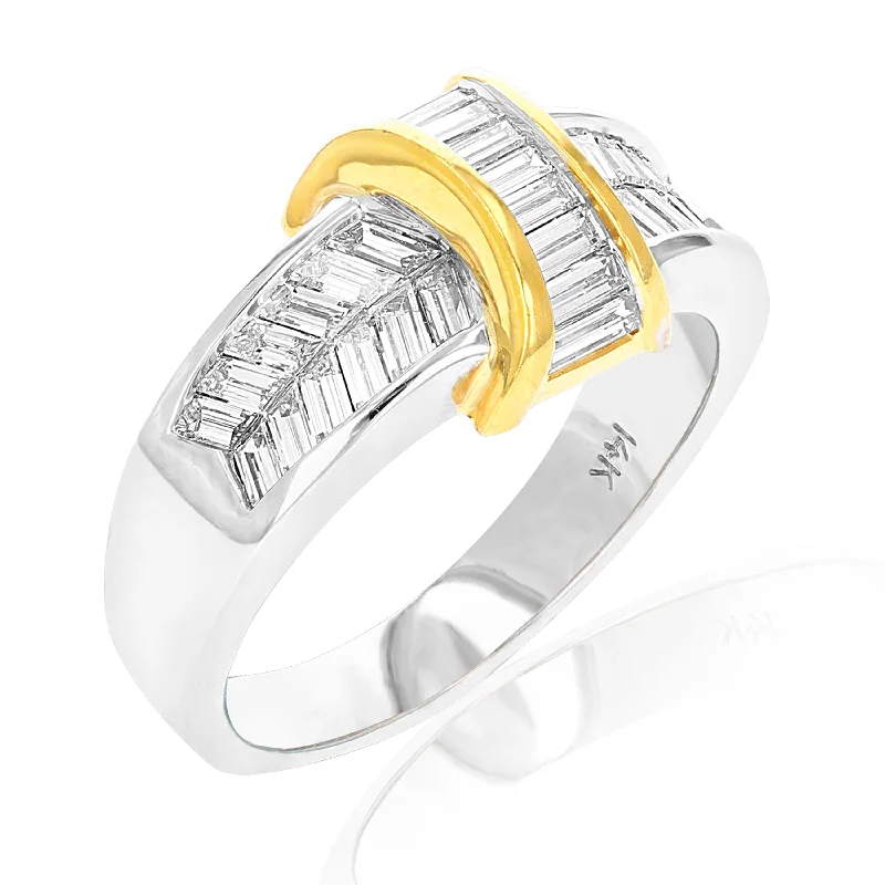 women luxury engagement rings -1.10 cttw Baguette Diamond Wedding Band 14K Yellow and White Gold Channel