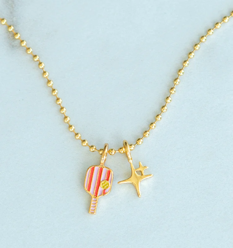 women gold bar necklaces -Pickleball Spark Charm Necklace