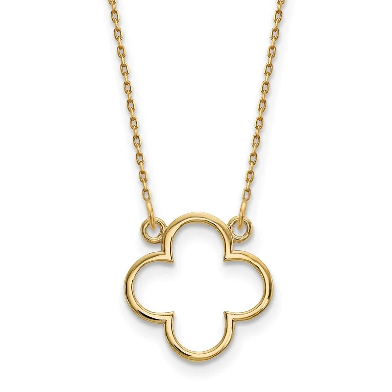 women sparkling necklaces -Curata 14k Yellow Gold 15mm Open Clover Design Necklace, 18"